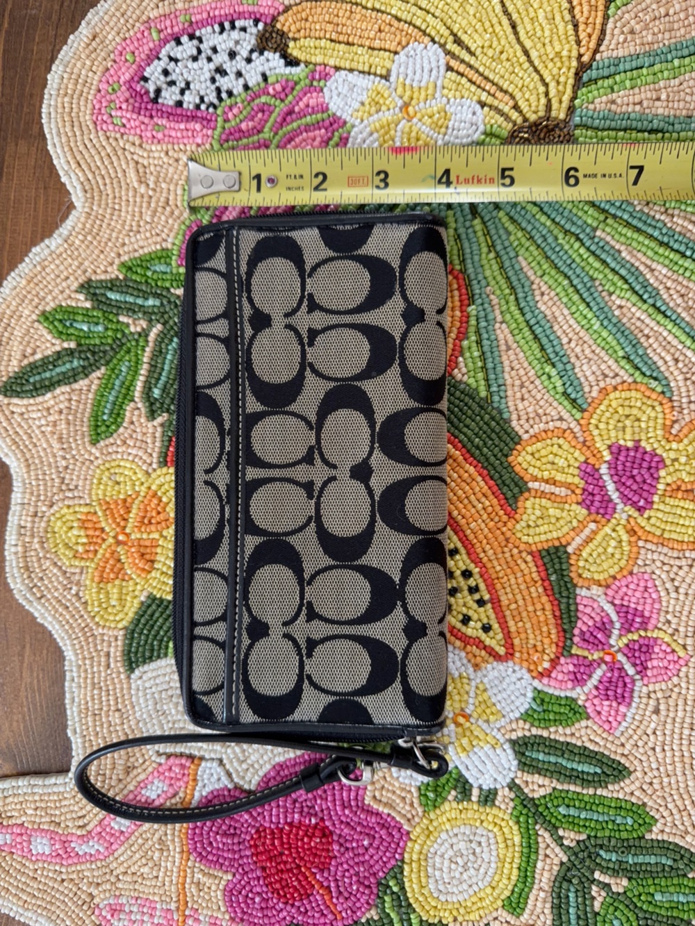 Coach Signature Black/Silver Wristlet Wallet
